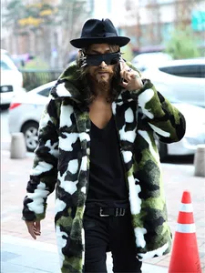 men's clothing coat male plus cotton thermal fur trench personalized Camouflage slim men's clothing 10 item image