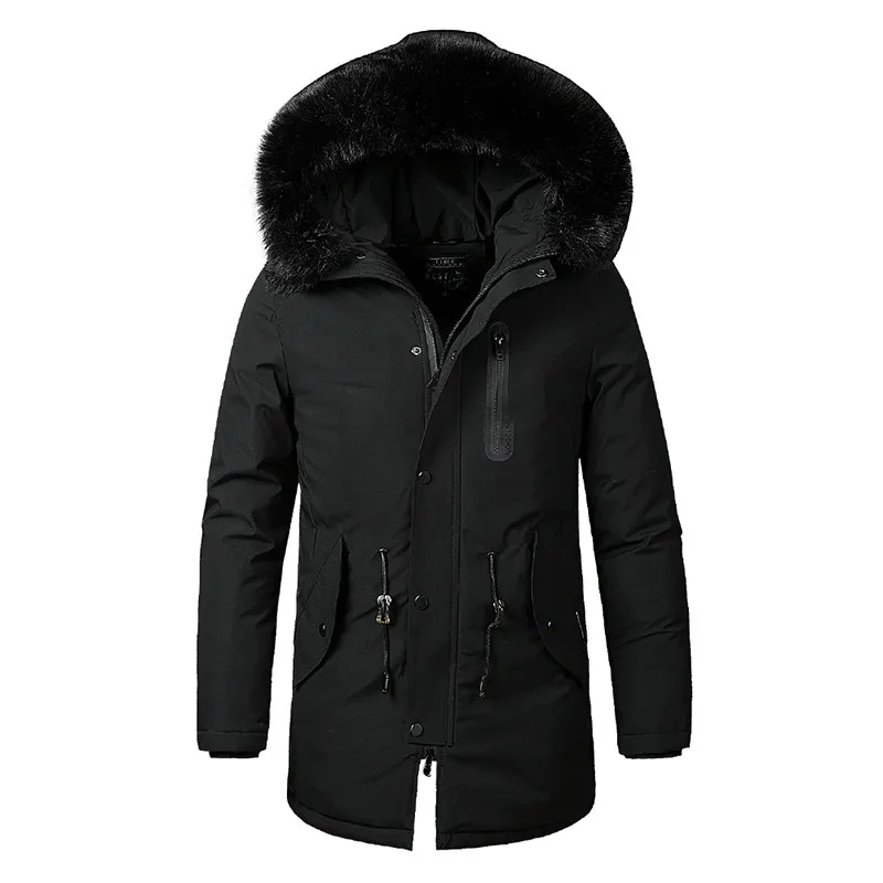 Men Winter Warm Fur Collar Long Thick Cotton Casual Parkas Jacket Coat Men Brand Pockets Outwear Waterproof Jacket Parka Man
