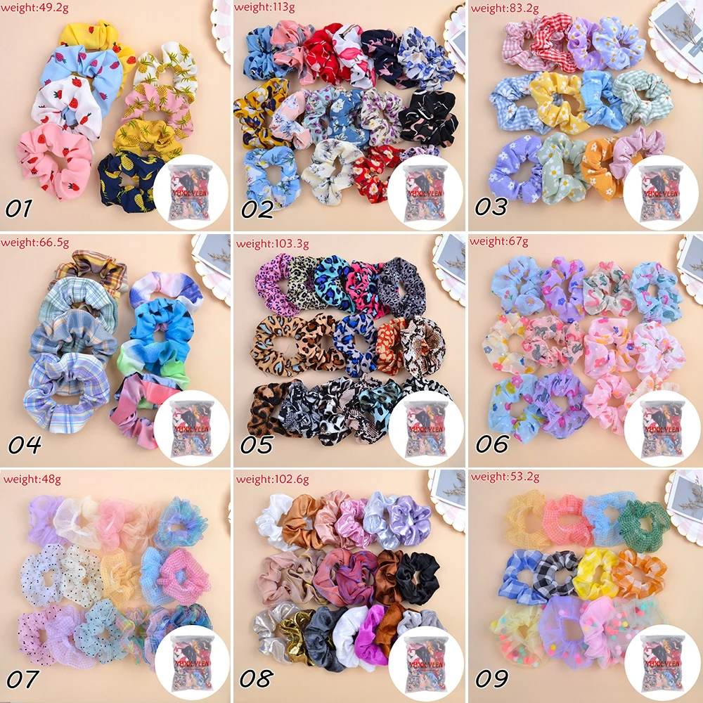 

1 Bag Floral Dot Plaid Printed Hair Scrunchies Pack Women Girls Elastic Hair Bands Ponytail Hair Rope Headwear Hair Accessories