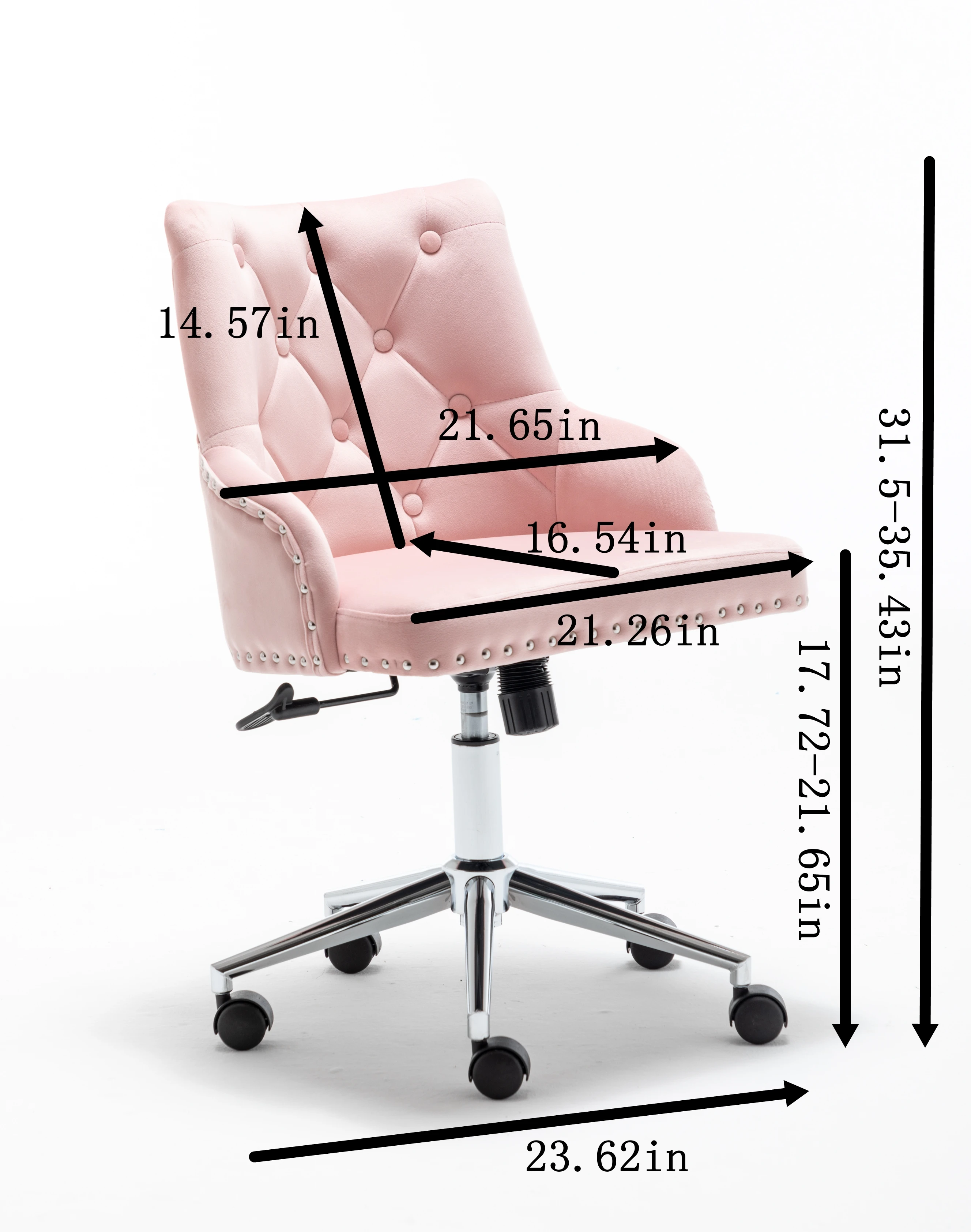 

High Back Swivel Office Chair Modern Design Velvet Desk Task Chair with Arms in Study Bedroom Grey/Pink[US-Stock]