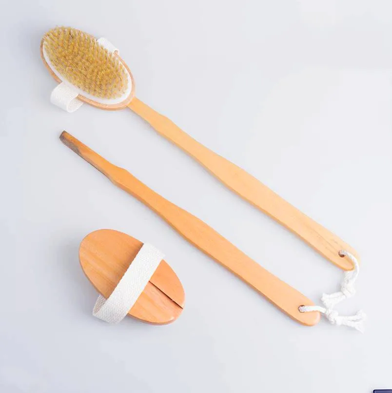 

Detachable Handle Premium Natural Bristle Wooden Bath Shower Body Back Dry Skin Brush Spa Scrubber Shower Brush