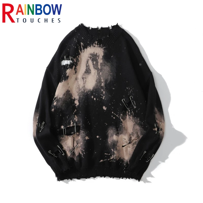 

Rainbowtouches New Sweater Couples Broken Hole Design High Street Harajuku Fashion Hip Hop Unisex Worn Vintage Coat Mens Tops