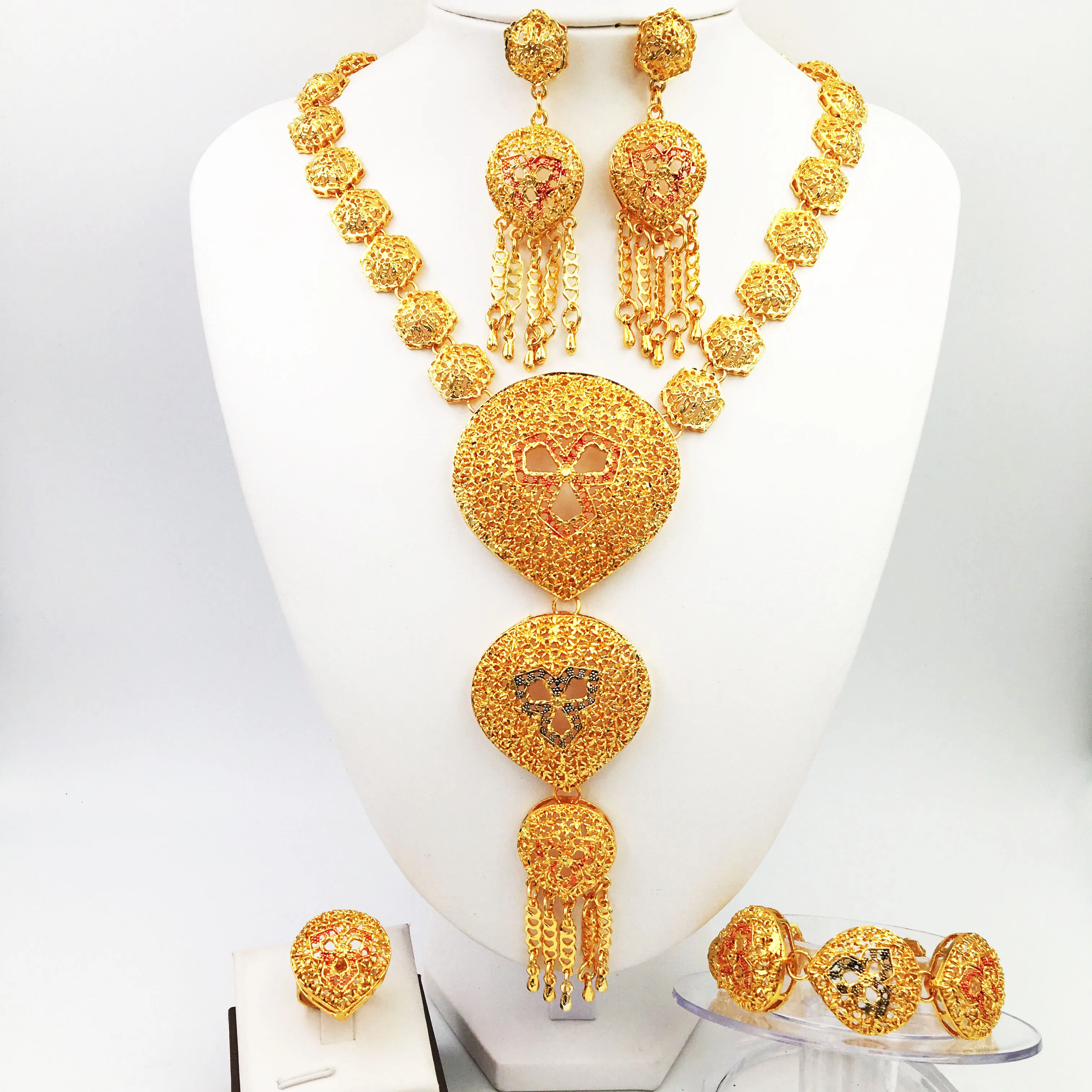 Нигерийские Модные Ювелирные наборы для женщин свадебный цветок Африканский бисер комплект ювелирных изделий Ожерелье Серьги Дубай золотые ювелирные наборы