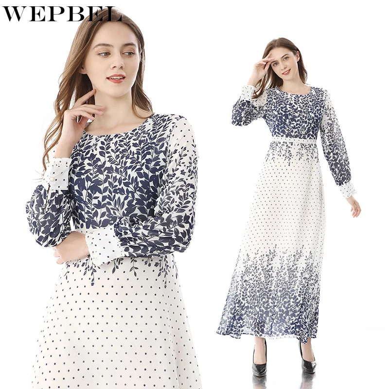 

WEPBEL Dress Women's Fashion Floral Print Slim Dress Spring and Autumn Leisure Long Sleeve O-Neck High Waist Dress