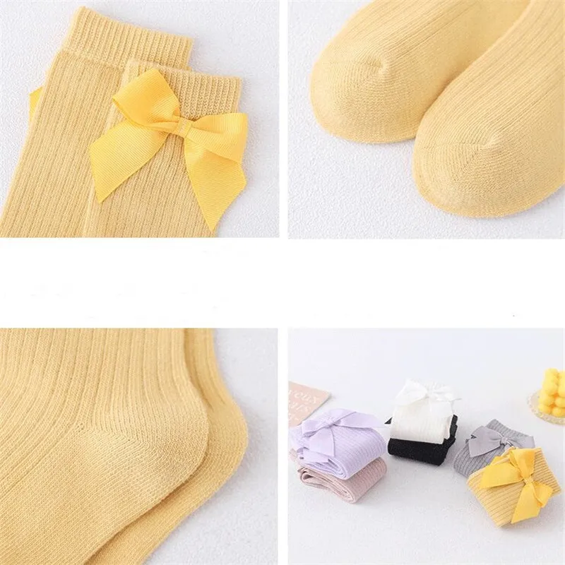 Solid Children Socks With Bows Cotton Baby Girls Socks Soft Toddlers Long Socks For Kids Princess Knee High Socks for Girls 2022