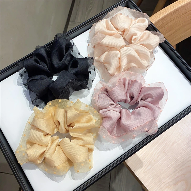

4-Color Fashion Woman Scrunchies Hairbands Good Elasticity Ponytail Holders Rubber Band Girls Hair Rope Ties Accessories