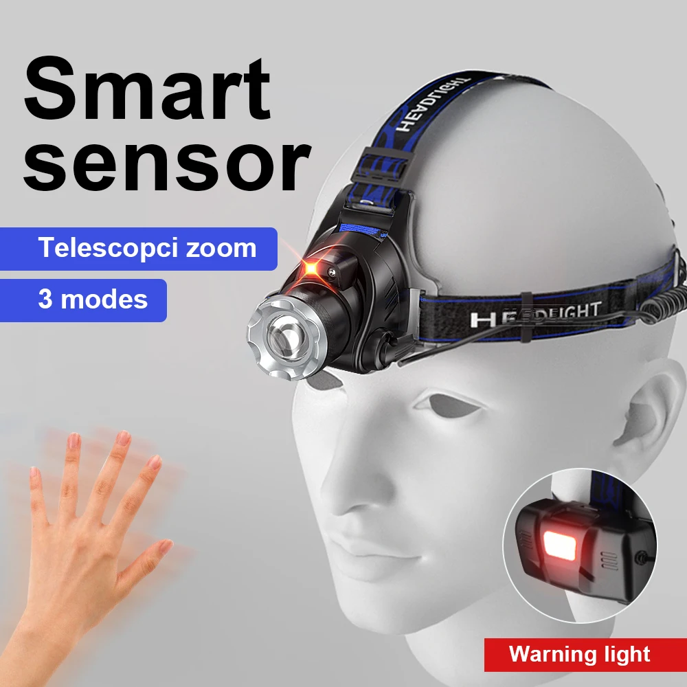 Налобный фонарь XML L2 с инфракрасным датчиком светодиодный микро USB бело желтым