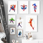 Акварель, супергерои, настенная живопись, Капитан Америка, паук, Мстители, скандинавские плакаты и принты, декор для детской гостиной