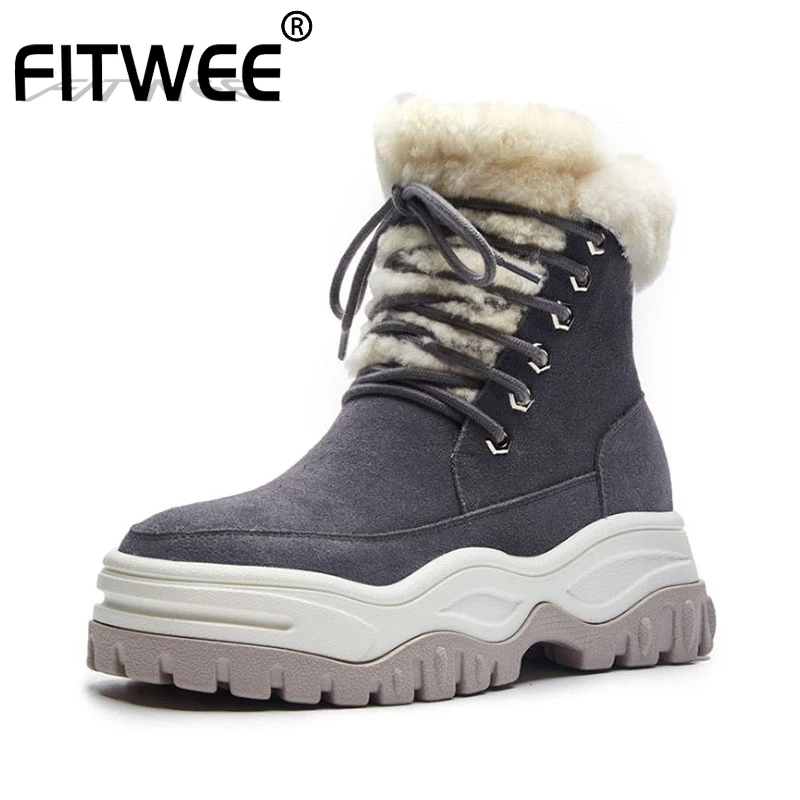 FITWEE/женские зимние сапоги из натуральной кожи на толстой подошве Теплая зимняя