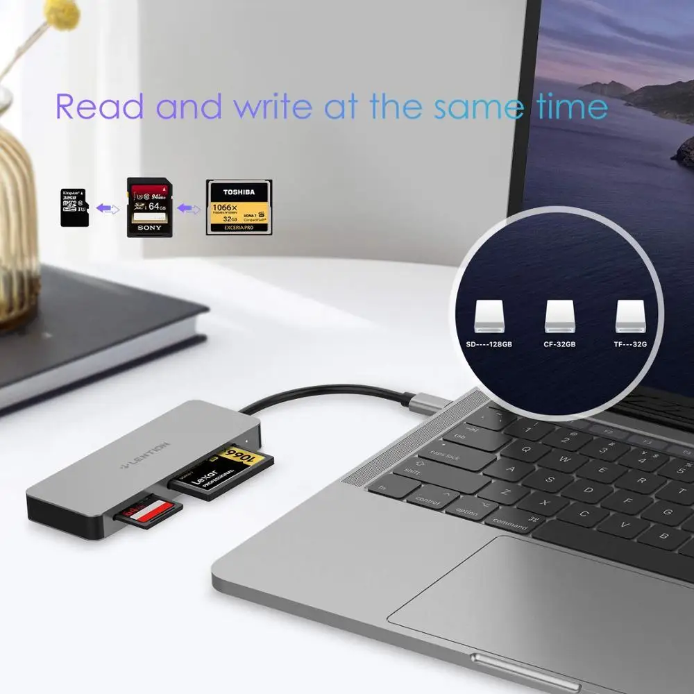 Кардридер USB C на SD/Micro SD/CF адаптер Type для MacBook Pro 16 (Порт Thunderbolt 3) Новый Air 13 |