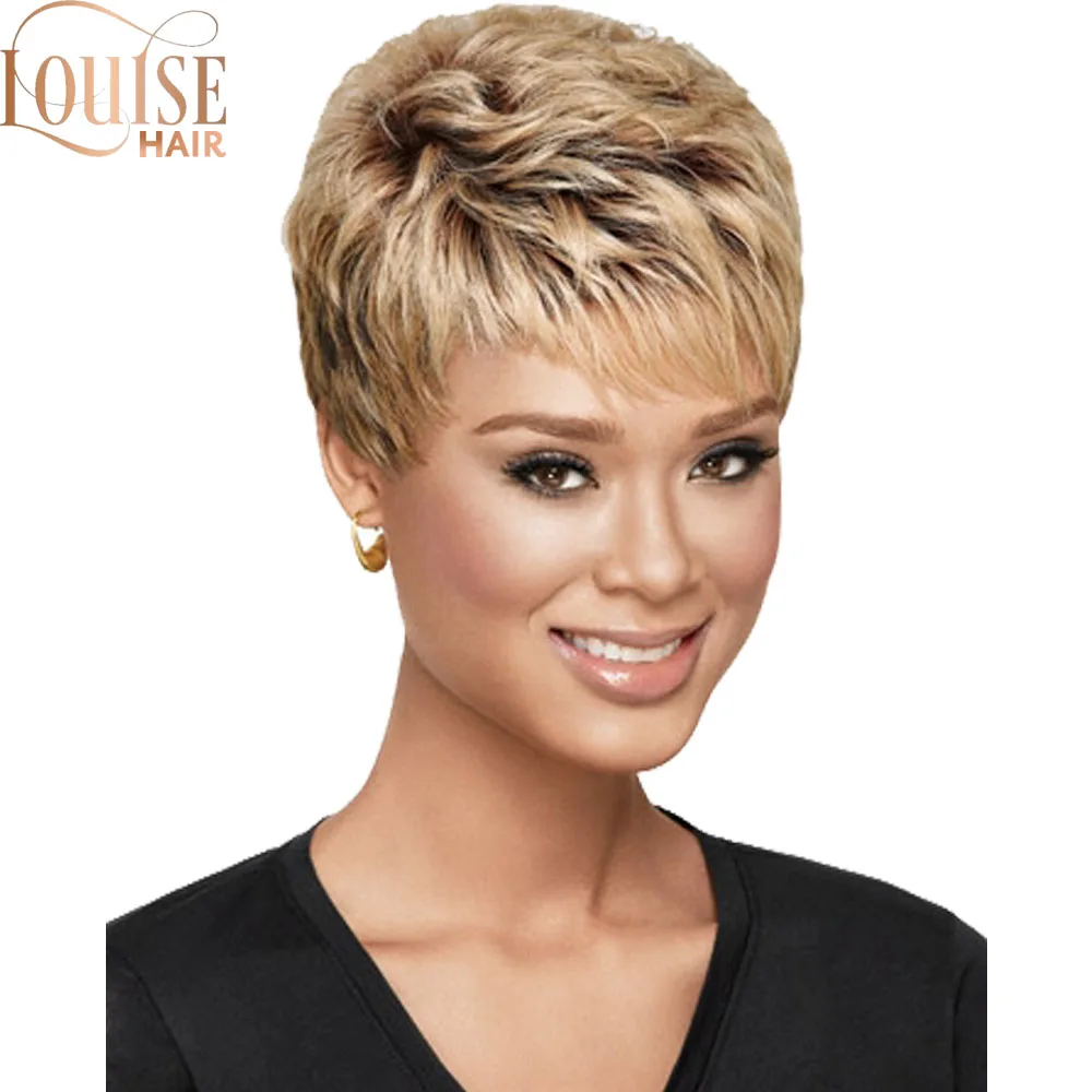 Короткие светлые парики Louise Hair многослойные вьющиеся волосы смешанные прямые