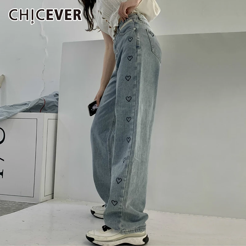 

CHICEVER корейские вышитые синие джинсовые брюки для женщин с высокой талией Длинные прямые брюки женские весенние модные 2021 стильные