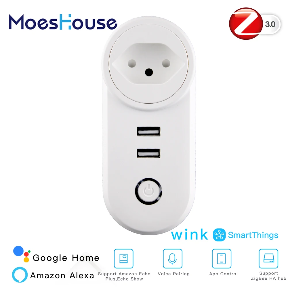 

CH ZigBee3.0 Dual USB Wireless Socket Plug SmartThings App Remote Control Echo Plus Voice Control Work with Alexa Google Home