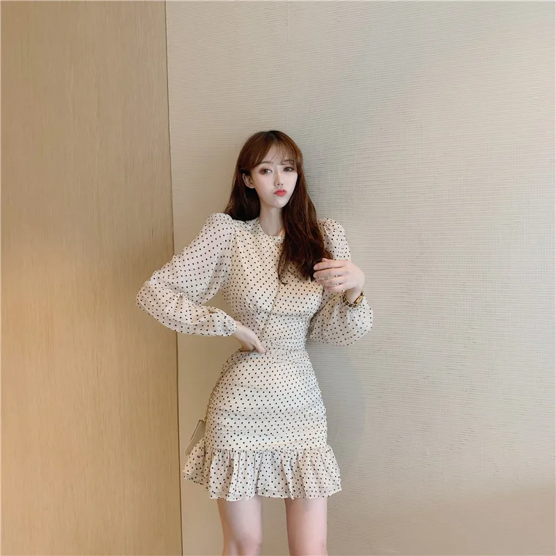 Облегающее платье в горошек для вечеринки милые стильные осенние мини-платья с