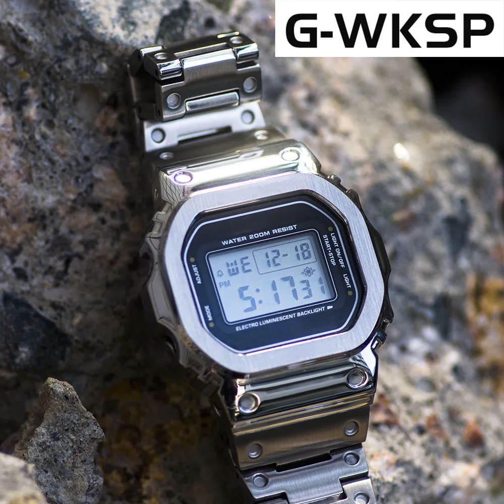 G-WKSP DW5600 5610 5030 серебристый обновленный набор ремешок для часов аксессуары металлический чехол для часов из нержавеющей стали/ободок для мужчин