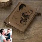 Прямые продажи пользовательские фото бумажник Для мужчин тонкие пряжки кожа мульти-карты складывающийся втрое вертикальный бумажник с изображением подарок на день отца