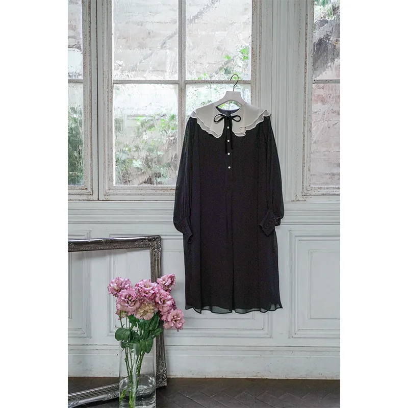 LYEEYNNR осенние платья с воротником Питер Пэн на шнуровке Новое поступление