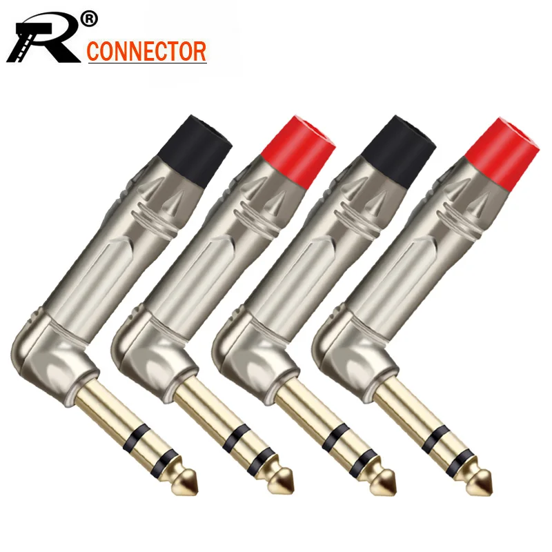 10PCS Right Angle Jack 6.35MM Stereo 6.3MM Male Plug Connector Gold Plated 1/4 Inch Plug Microphone Guitar Connector