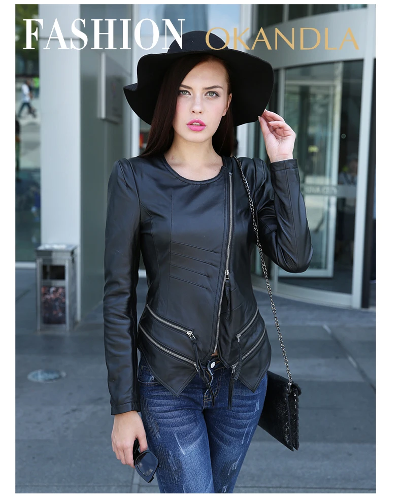 

Quality Spring Casual Fashion 100% Genuine Leather Women Slim Jackets Asian Plus Size Female Sheepskin Jacket