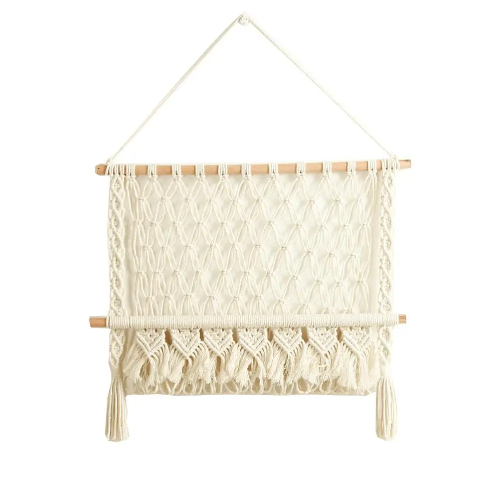 

Органайзер для хранения магазинов Boho 50x4 5 см/19,69*17,72 дюйма, настенное крепление, хлопковый тканый Карманный гамак из бука, гобелен в стиле бох...