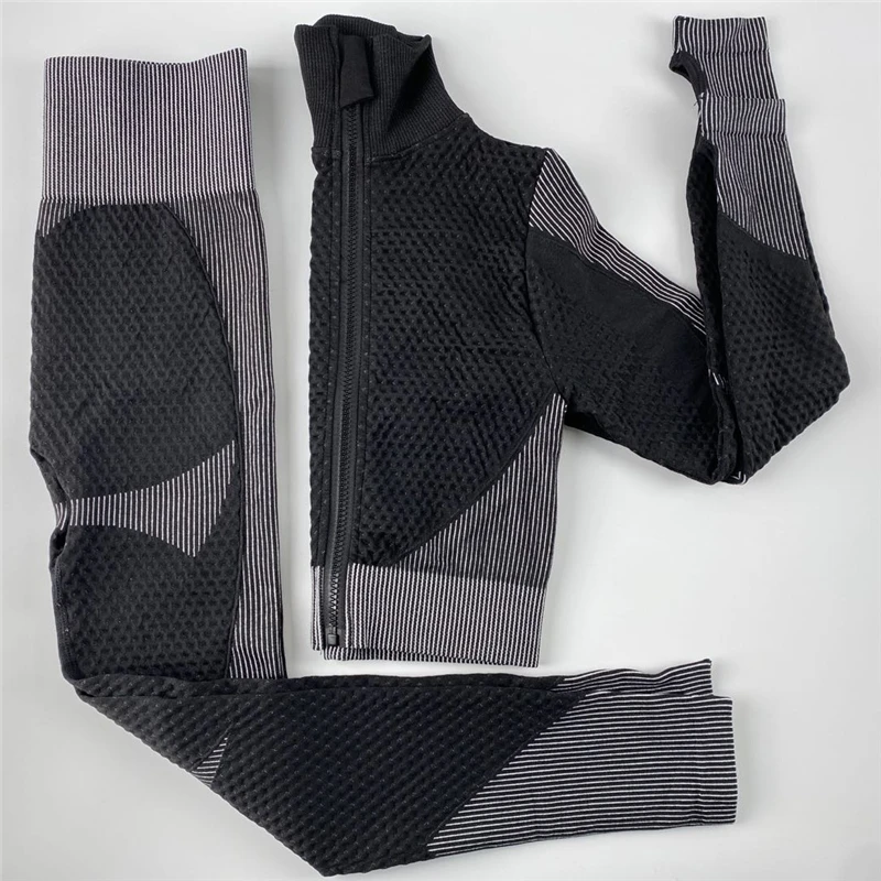Комплект леггинсов на молнии спереди Женский бесшовный комплект для фитнеса