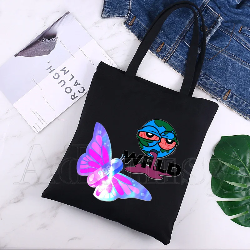 

Juice Wrld Tote Bag Unisex Canvas Bags Shopping Bags Printed Casual Shoulder Bag Foldable Black