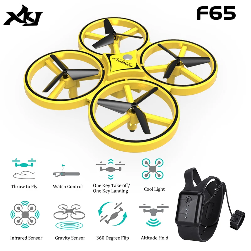 

XKJ F65 New RC Mini Induction Drone Smart Watch Remote Sensing Gesture Aircraft UFO Hand Control Drone Altitude Hold Kids Toy