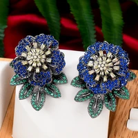 godki luxury multicolor flowers stud earrings for women wedding cubic zirconia dubai bridal earring jewelry accessories gift