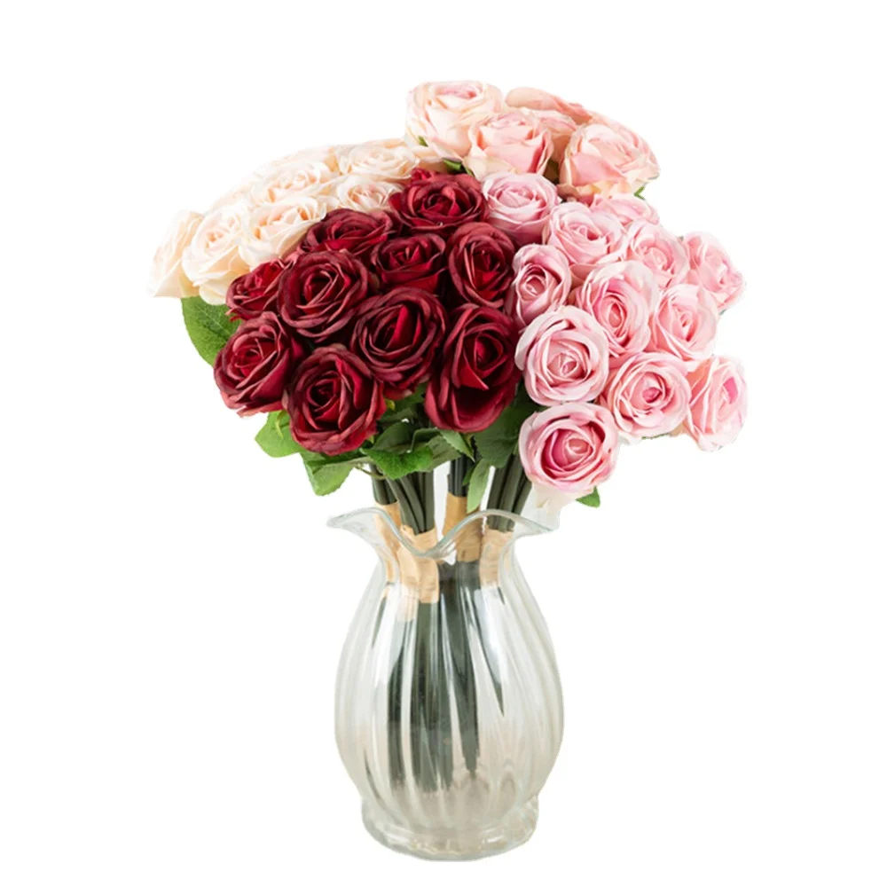 

1 Bunch of 12 Dream Simulation Roses Wedding Bouquet Party Decoration Valentine's Day Fake Flowers Home Office Hotel Restaurant