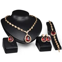Gold Plated Crystal Jewelry Sets for Women Indian Luxury Collars Bracelet Earrings Ring 4pcs Wedding Jewelry Sets 1