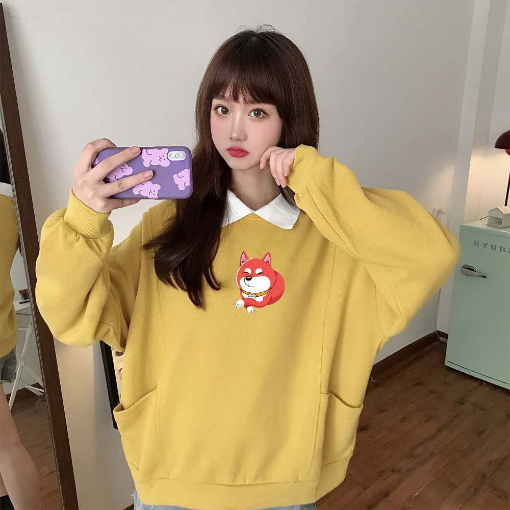 

Толстовка с изображением милой собаки, свитшот, женская зимняя толстовка из мягкого хлопка с карманами, милая Толстовка для девочек, топы с ...