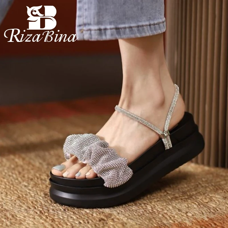

RIZABINA New Women Sandals Shoes Platform Thick Bottom Rhinestone Two Way To Wear Casual Summer Ladies Footwear Size 34-40