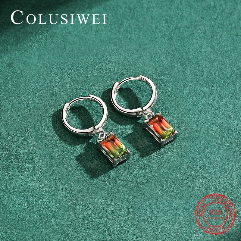 

Colusiwei Romantic Candy Colorful Gradient Tourmaline Rectangle 925 Sterling Silver Drop Earrings for Women 3 Style Fine Jewelry
