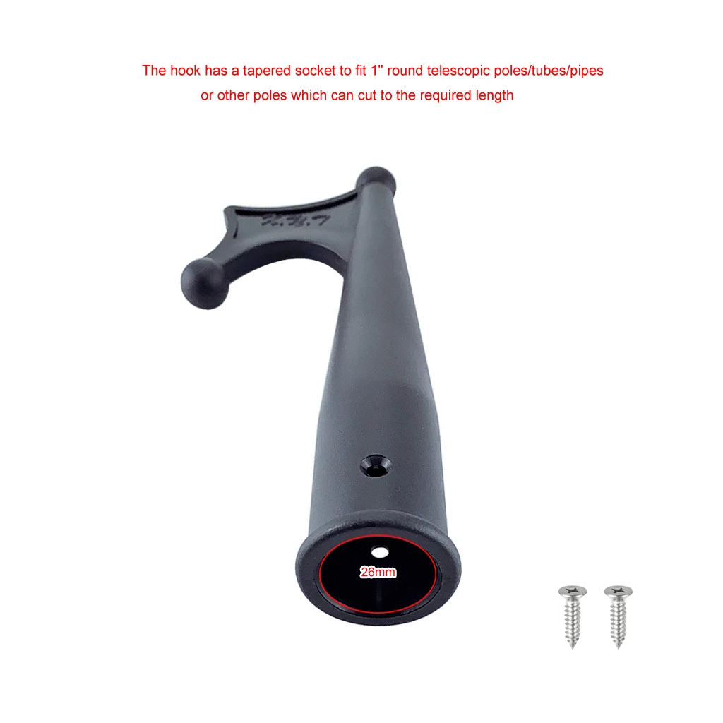 

2X Boat Hook Premium Durable Black Nylon Mooring Marine Kayak Hook Replacement Top For 1' Pole Tube Pipe Raft Docking Launching