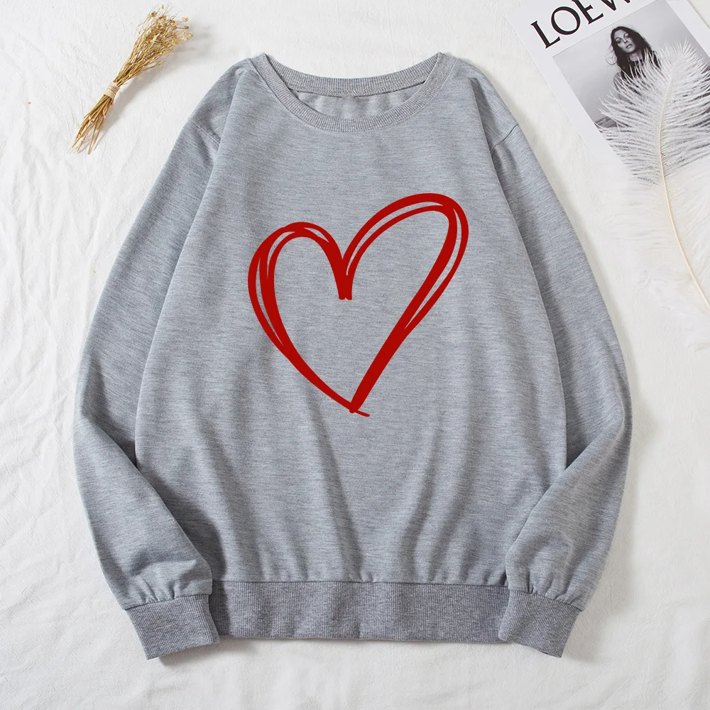 

2021 Fall Women's Sweatshirts Heart Graphic Hoodies Casual O-neck Long Sleeve Pullover Tops Streetwear Oversized Female Clothes