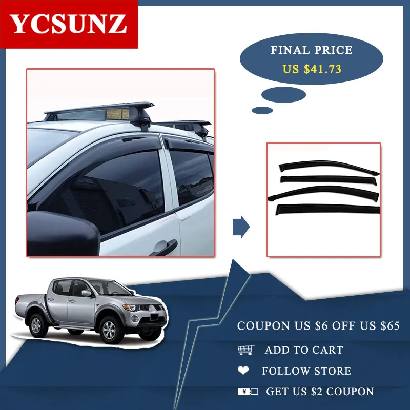 Дождь Окно козырек дефлектор ветра для Mitsubishi L200 Triton 2006 2007 2008 2009 2010 2012 2013 двойной кабины