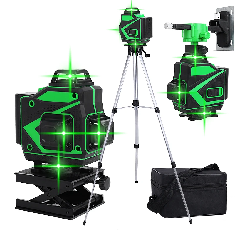 Laser Nível 12 16 Linhas Verticais Horizontais Linhas Transversais Auto-nivelamento Laser Nível 360 Ferramentas de Medição Barra de Extensão Tripé 3d 4d Níveis de laser