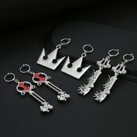 kingdom hearts crown metal sora keyblade diamond dart earclip pendant sword key holder large earring for women jewelry brelok