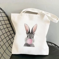 2021 shopper bunny with bubble gum printed tote bag women harajuku shopper handbag girl shoulder shopping bag lady canvas bag