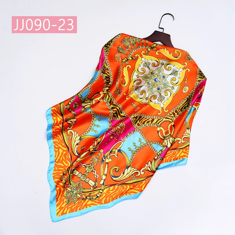 JJ090-23 90*90 см квадратный шарф для женщин, подходит ко всему, элегантные цветочные шарфы для волос, Женская бандана, весна-осень, атласные шелковые шарфы, шаль - Цвет: JJ090-23