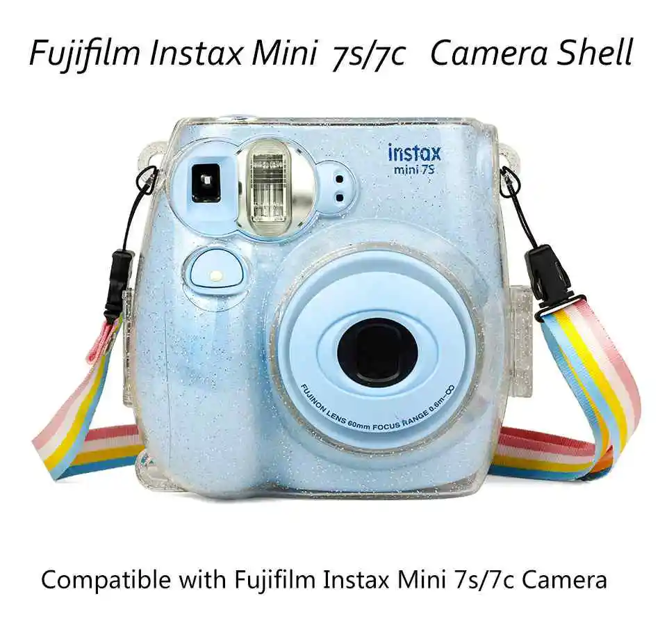 CAIUL мгновенная Камера сумка для Fujifilm Instax Mini7s/7c блестящая обложка прозрачный кристалл оболочки с красочным плечевым ремнем