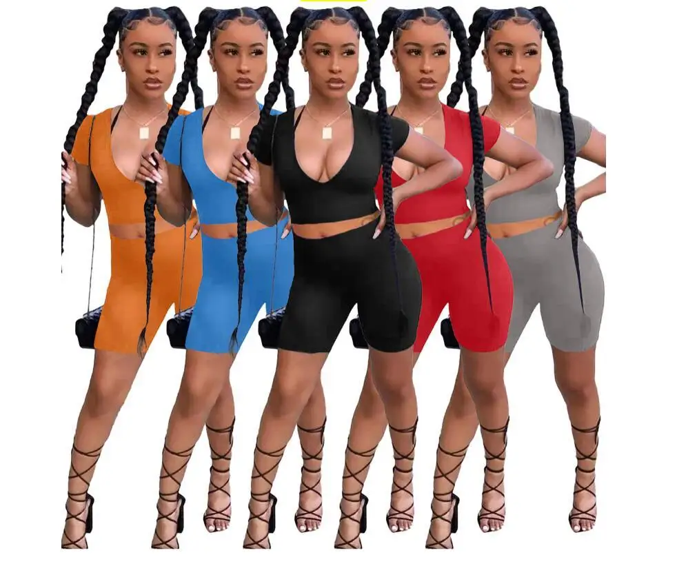 

Zoctuo Two Piece Short Set For Women Casual Solid Pants Set Women 2 Piece Outfits Sexy V-neck Short Sleeve Shorts Two Piece Set