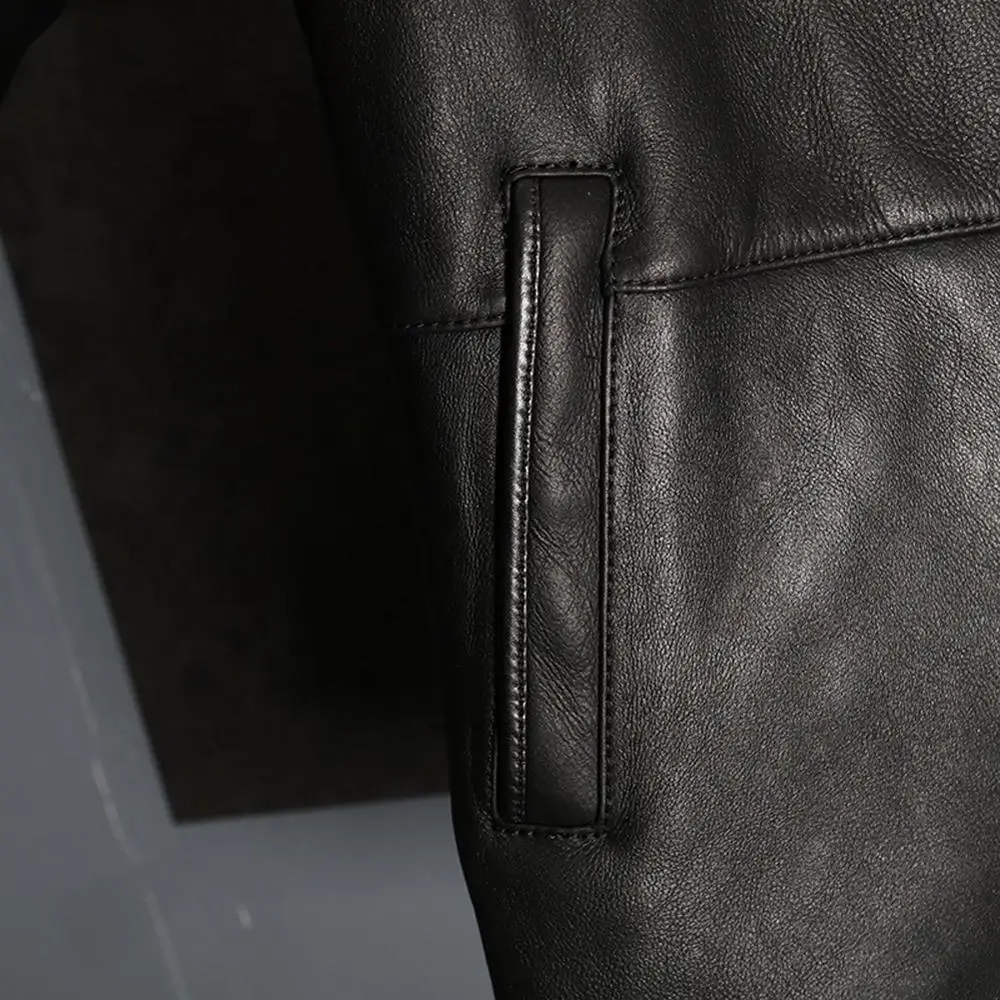 2019 Черная Мужская овчина с капюшоном мужская дубленка куртка меховое пальто