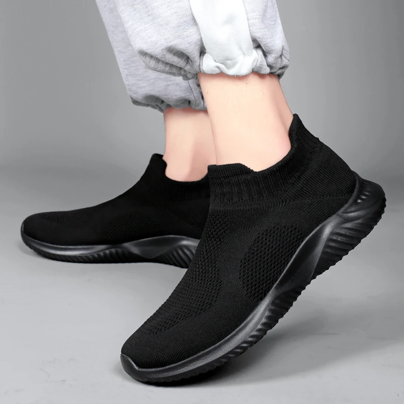 Кроссовки-носки мужские без шнуровки мягкие удобные прогулочные кеды плоская