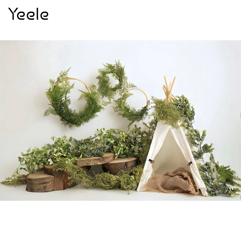 Фон Yeele для фотосъемки детей на день рождения с изображением деревянной двери и цветов, баннер для фотостудии, фон с зелеными листьями, рекви...