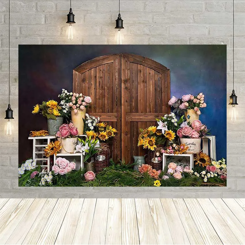

Avezano Photography Backgrounds Newborn Cake Smash Portrait Garden Flowers Retro Wood Door Backdrop For Photo Studio Vinyl Props