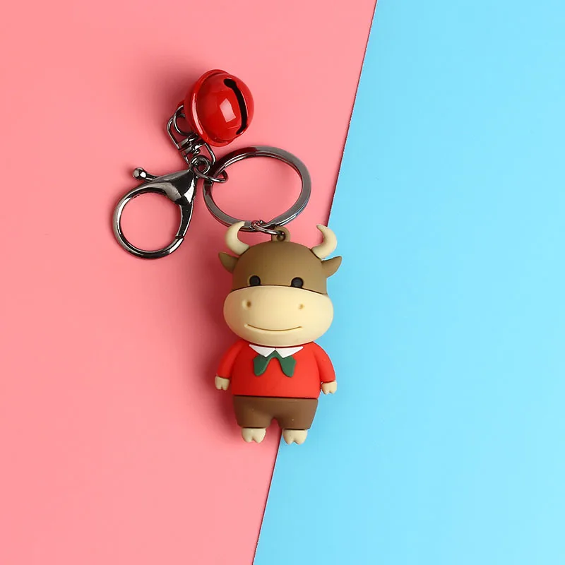 

Fashion 2021 Lucky Tie Ox Pendant Cartoon Zodiac Bag Handbag Backpack Accessories Decoration Gift Year Of The Doll Key Ring