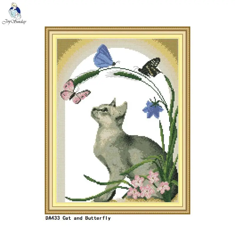 Набор для вышивки крестиком joy Sunday наборы на холсте с принтом кошки и бабочки