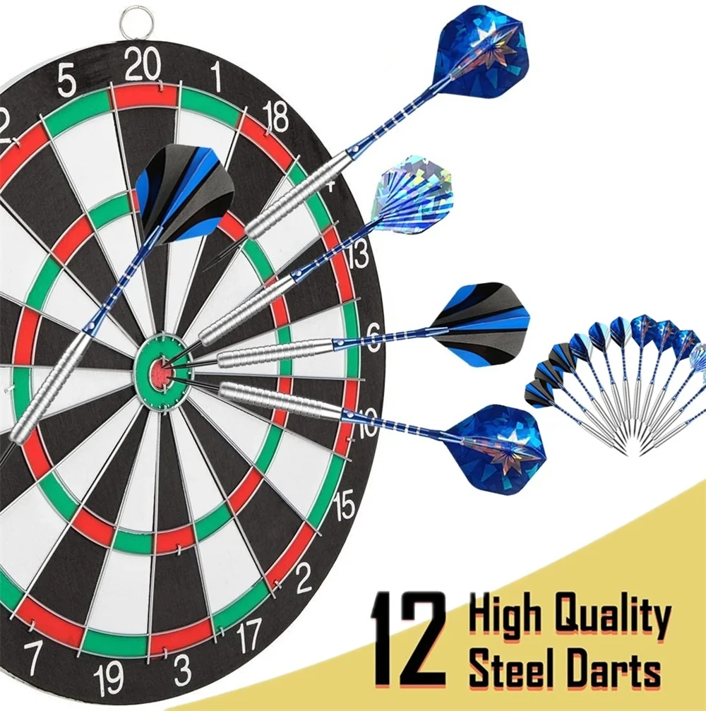 

12 Pack Premium Professional Dartboard Darts Metal Tip Set Double-sided Flocking Dart Board Steel Tipped Darts Competition