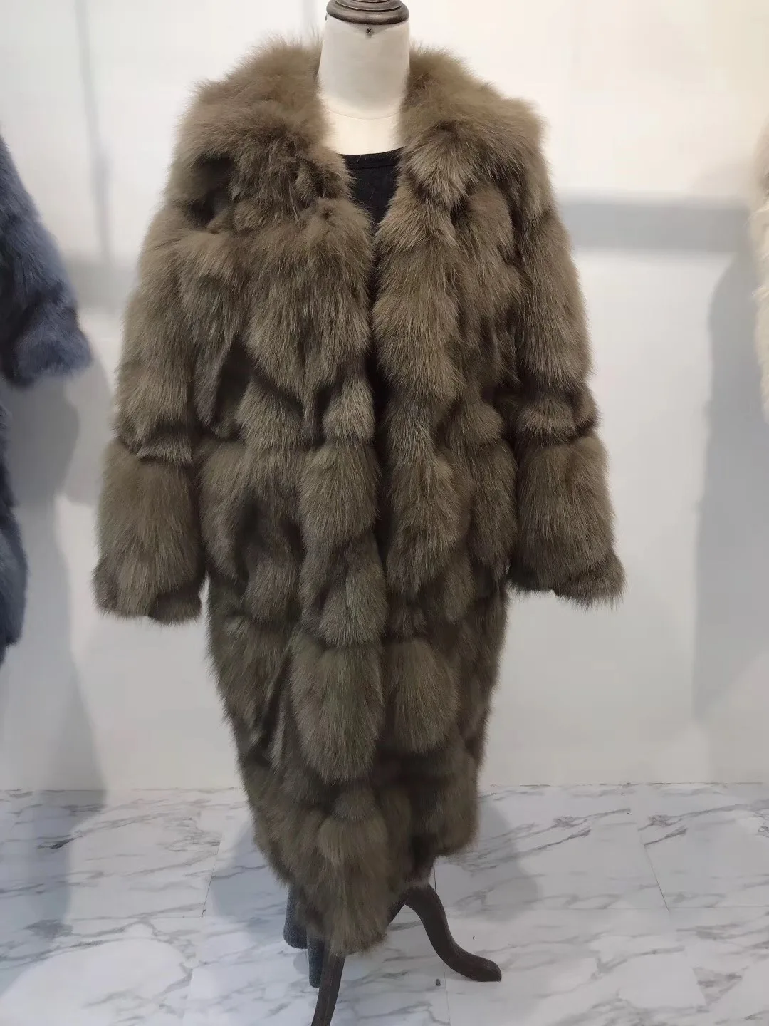 CAMEL Rf1931 роскошное х-длинное пальто из лисьего меха женское пальто с длинным рукавом и отложным воротником из натурального Лисьего меха - Цвет: CAMEL